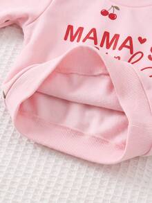 SHEIN 2pcs/Set Cute Cherry Pattern Sweatshirt & Elastic Waist Long Pants Outfit For Baby Girls - Pink - View 8