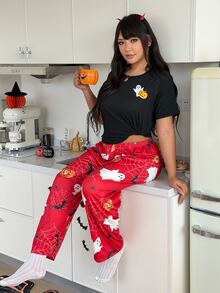 ZzzCrew BPJS5 Plus Size Pajama Set Milk Silk 140~160g Digital Print: One-Way, Positioned Cut - Black - View 4