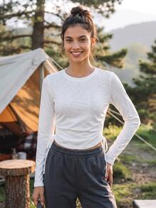 Exploreva Kaos Outdoor Lengan Panjang Kerah Bulat dengan Tali Serut Warna Putih - Putih - View 1
