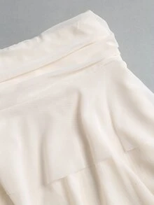 Sweetra Women's Apricot Vacation Casual Pleated Ruched Waist Asymmetrical Hem Mesh Skirt - Apricot - View 8