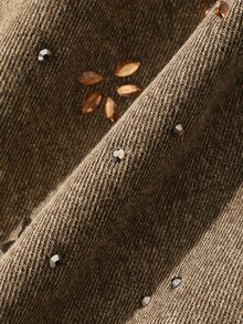 Livesso Setelan Jaket Denim Pendek dengan Celana Denim Lebar Warna Cokelat Musim Gugur dan Saku Kancing Kerah - Coklat - View 7