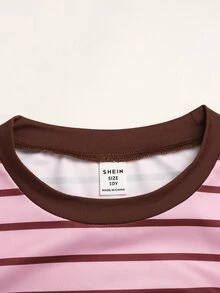 Tween Girls Versatile Pink Striped Colorblock Long Sleeve Top And Light Gray Pants 2 Pieces Set - Pink - View 4