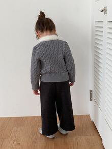DAZY Baby Girls Contrast Color Lapel Long Sleeve Cardigan - Grey - View 2