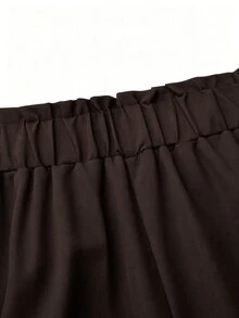 SHEIN LUNE 大尺碼休閒百搭純色寬鬆長褲 秋季 - 棕色 - 查看 3