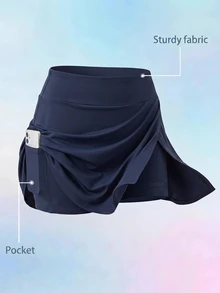 SHEIN Cheerettes Women's Plus Size Solid Color Split Hem Sports Skort - Blue - View 2