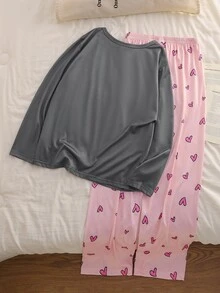 GARFIELD | SHEIN Tween Girl Cute Cartoon Print Long Sleeve Top & Pants Loungewear Set - Grey - View 3