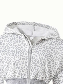 SHEIN 1件女童亮粉色時尚休閒連帽拉鍊寬鬆字母毛巾刺繡拼接衛衣與高腰刷毛長褲套裝，適合室內/戶外運動、學校、街頭及任何場合，春/秋/冬 - 彩色 - 查看 3