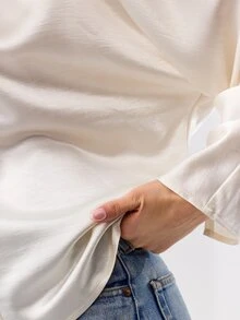 KÆRIA Hus Draped Cocoon Long Sleeve Top - Soft Sheen Drape - Ivory - Elegant, Business, Formal, Workwear Top, Fall, Summer, Chic, Modern - White - View 7