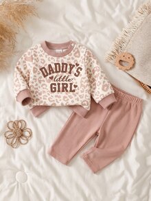 2 Pieces Cute Baby Leopard Print Set: Long-Sleeve Shirt + Solid-Colored Pants, - Multicolor - View 3