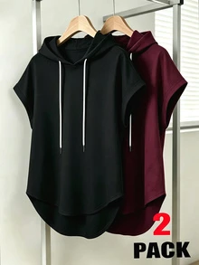 Franclia Plus Size Summer Casual Solid Color Hooded T-Shirt - Multicolor - View 1