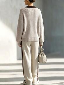 LUMIGAL Women's Vintage Fashion Button Long Sleeve Colorblock Sweater - Grey - View 4