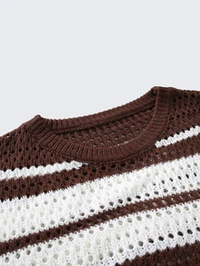 Manfinity Roughcore Men's Colorblock Striped Short Sleeve Knit Top - Brown - View 6