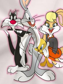 LOONEY TUNES X SHEIN 大尺碼夏季休閒卡通印花T恤 - 白色 - 查看 6