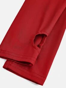 SHEIN Girlism NovaGlow Tween Girl Tween Girl Sporty Casual Daily Knit Solid Color Cardigan Jacket & Flared Long Pants Set - Red - View 4