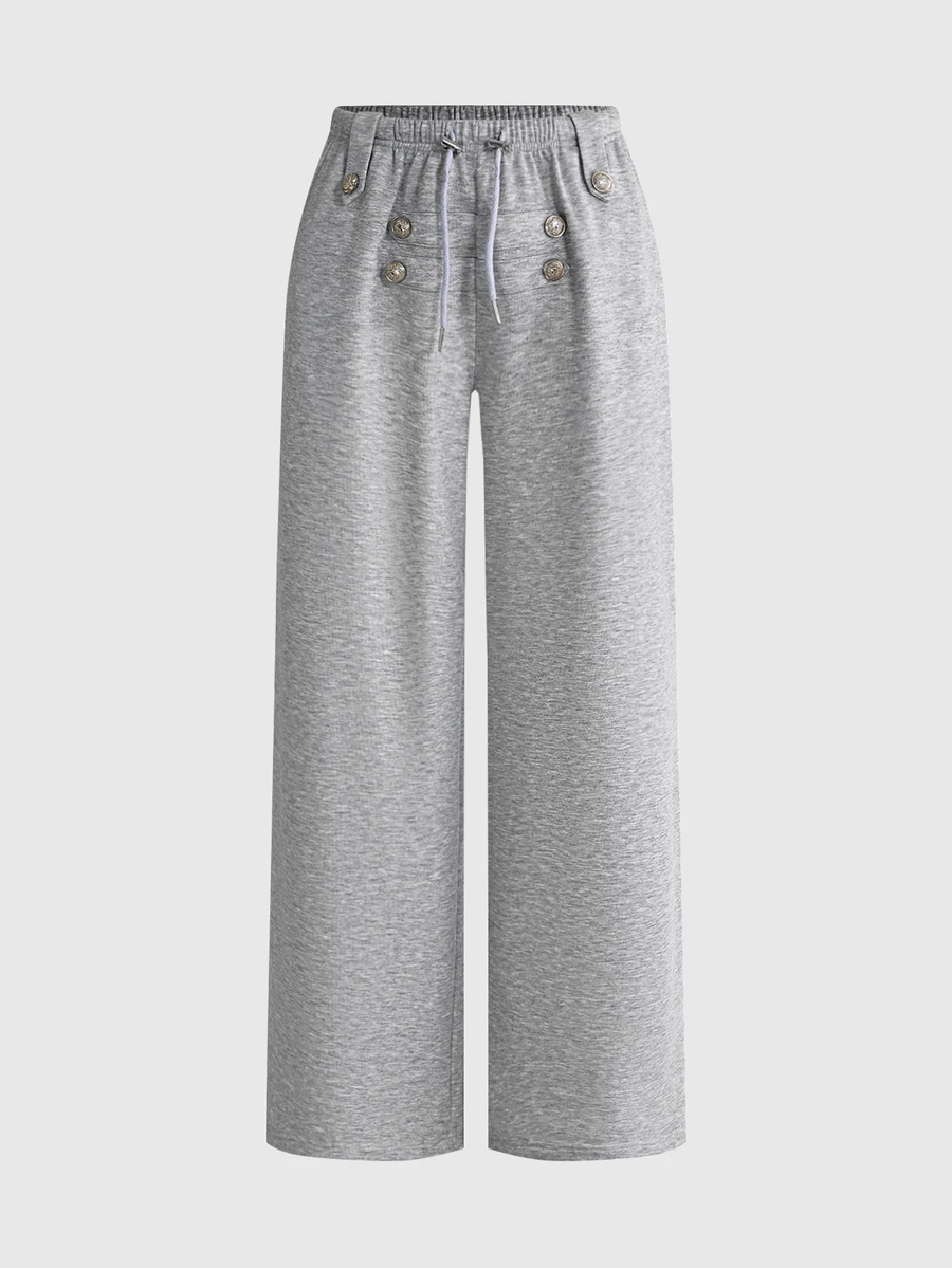 ROMWE Y2K Women's Solid Color Drawstring Waist Casual Loose Napoleon Sweatpants, Autumn/Winter - Light Grey - View 1