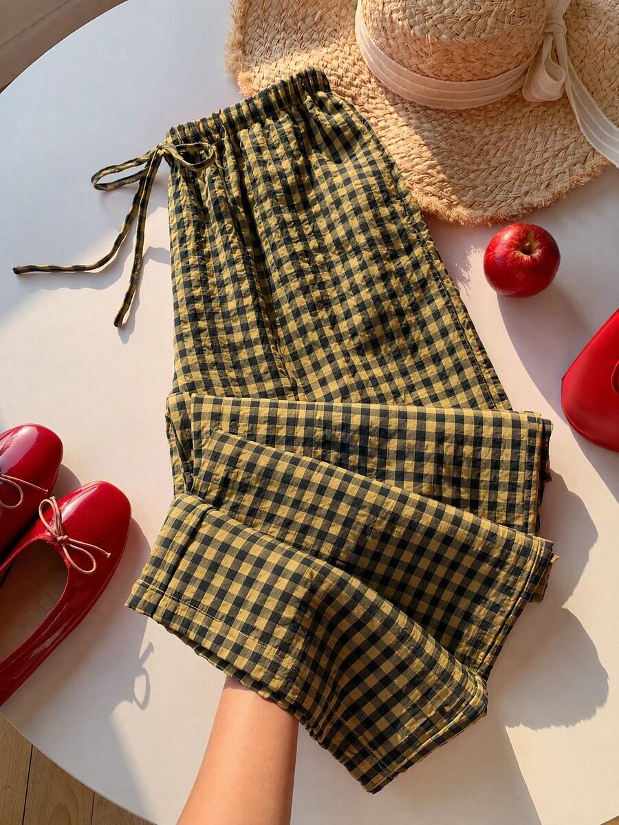 Comfortcana Plus Size Women's Casual Plaid Pants, Spring/Summer - Brown - View 1