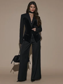 SHEIN BAE Fashionable Elegant Commuter Waist-Cinching Blazer - Black - View 3
