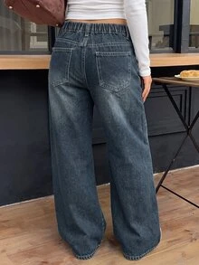 Coolane Kids 女童復古深藍色牛仔寬鬆長褲 - 藍色 - 查看 5