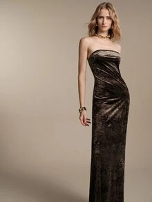 Anewsta Essential Autumn/Winter Elegant Evening Velvet Strapless Fitted Floor-Length Dark Green Gown - Gray green - View 4