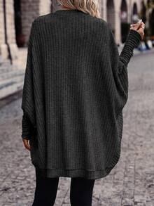 SHEIN Frenchy Autumn Casual Solid Color Batwing Sleeve Jacket - Dark Grey - View 2