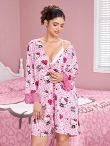 HELLO KITTY AND FRIENDS | SHEIN رداء نسائي بطبعة كرتونية على شكل قلب - وردي فاتح - مشاهدة 8