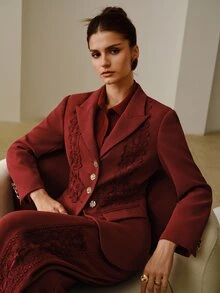 ZEYLAH Women's Single-Breasted Casual Commute Travel Long Sleeve Blazer - Burgundy - View 4