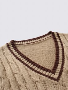 NEOSTRIT Men's Contrast Trim Knit Vest - Khaki - View 4