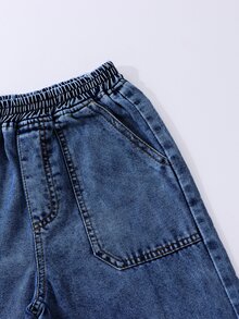 SHEIN 女款牛仔寬腿褲 春夏新品 休閒波希米亞風 祭典平腰鬆緊腰帶口袋寬腿牛仔褲 日常必備 OOTD 穿搭單品 淺洗藍牛仔色 春夏度假款 鬆緊腰設計 寬鬆直筒寬腿版型 舒適棉質牛仔布 百搭日常 T-shirt 搭配 春夏度假日常出遊聚會 棉質面料 - 中等水洗藍 - 查看 4