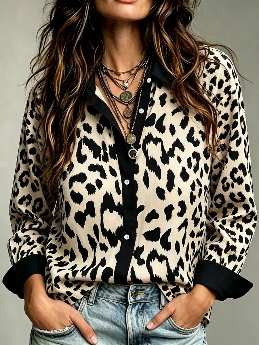 Lalippa Women's Casual Leopard Print Shirt, Autumn - Multicolor - View 1