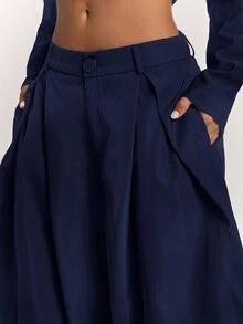 SHEIN BAE Women's Solid Color Casual Daily Wear Suit Pants - Navy Blue - View 6