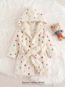 Cozy Pixies 新生兒男嬰女嬰卡通熊圖案保暖內裡加厚連帽長袖前綁帶睡袍 秋冬款 - 彩色 - 查看 4