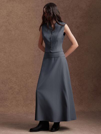 Zovinel Fashionable Women's Elegant Commute Sleeveless Vest Blazer Top, A-Line Long Skirt Two Pieces Set, Gray Two Pieces Set, Gray Blazer, Gray Top, Gray Skirt, Elegant Outfit