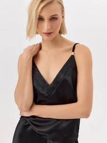 KÆRIA Hus V Neck Cami Top With Sculptural Hardware - Liquid Satin - Black - Matching Set, Travel Outfit, Satin, Summer, Fall, Chic, Elegant, Luxury - Black - View 4
