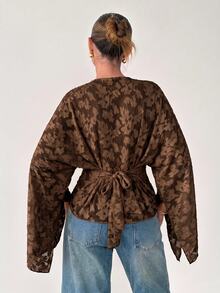 Siren Gaze Autumn/Winter New Brown Cut-Out Batwing Sleeve Fashion T-Shirt - Brown - View 2