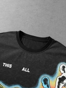 ROMWE MEN Men's Abstract Figure Print Streetwear Plus Size T-Shirt - Black - View 6