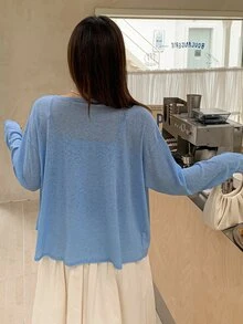 Dazy Plus Korean Style Solid Color Camisole Cardigan Casual Spring/Autumn New Blue 2 Pieces Set - Blue - View 2
