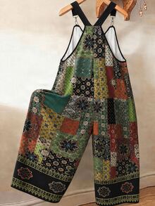 GlowEve CURVE Jumpsuit Kasual Motif Bohemian untuk Wanita Ukuran Besar, Cocok untuk Liburan Musim Semi/Panas dan Pemakaian Sehari-hari - Hijau - View 2