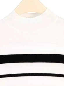 GlowEve 2000s Vintage Mock Neck Slim Fit Colorblock Knit Top, Flattering Neckline And Silhouette, Suitable For All Seasons - White - View 3