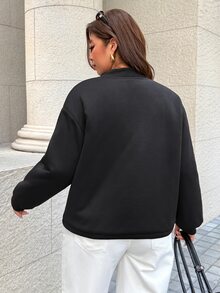Easura Plus Size Women's Autumn/Winter Long Sleeve Short Baseball Jacket Cotton Padded - Black - View 2