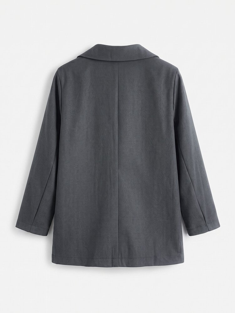 Comfortcana Plus Size Women's Lapel Blazer Graduation,Back To School,Teacher Outfits For Women In Fall/Winter - Dark Grey - View 2