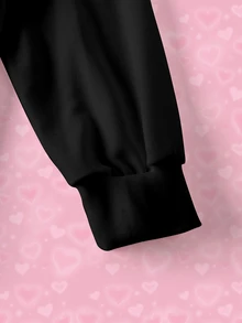 THE POWERPUFF GIRLS X SHEIN كنزة رياضية كاجوال يومية للنساء بمقاسات كبيرة، بياقة طاقم وطباعة حروف كرتونية، للخريف - أبيض - مشاهدة 4