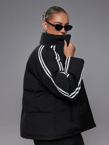 Voyena Women's Plus Size Colorblock Casual Daily Sports Winter Padded Coat - Black - View 5