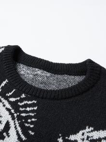 Manfinity Hypemode Men's Plus Size Eye Pattern Crew Neck Long Sleeve Casual Sweater - Black - View 4