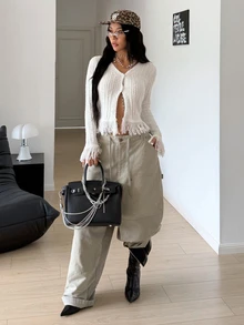 StreetHx Women's Autumn/Winter Lazy Fashion Versatile Sexy Hot Girl Design Date Street Fringe Cardigan - White - View 4