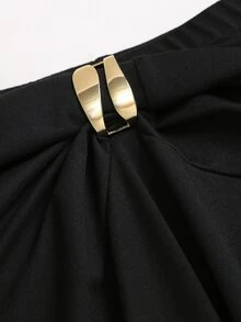 Sweetra Women's 2 Pieces Set Metal Buckle Deep V-Neck Top And Long Skirt, Elegant Vacation Style - Black - View 5