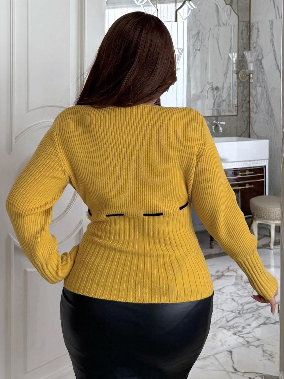 Sexy Minimalist Sexy Wrap Tie Square Neck Long Sleeve Spring/Autumn New Korean Style Pullover Sweater