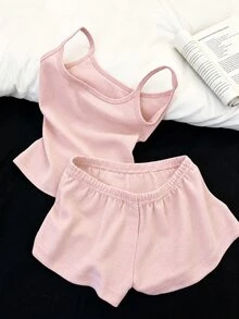 Franclia Women's Solid Color Camisole Top And Shorts Casual 2 Pieces Set - Baby Pink - View 1
