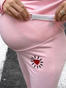 Lyckli Betty Boop x SHEIN Setelan Hamil 2 Potong: Sweatshirt Lengan Panjang Motif Huruf & Bintang dan Celana Flare Pinggang Dapat Disesuaikan, Musim Gugur - Berwarna merah muda - View 8