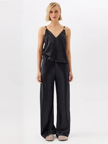 KÆRIA Hus V Neck Cami Top With Sculptural Hardware - Liquid Satin - Black - Matching Set, Travel Outfit, Satin, Summer, Fall, Chic, Elegant, Luxury - Black - View 5