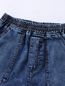SHEIN 女款牛仔寬腿褲 春夏新品 休閒波希米亞風 祭典平腰鬆緊腰帶口袋寬腿牛仔褲 日常必備 OOTD 穿搭單品 淺洗藍牛仔色 春夏度假款 鬆緊腰設計 寬鬆直筒寬腿版型 舒適棉質牛仔布 百搭日常 T-shirt 搭配 春夏度假日常出遊聚會 棉質面料 - 中等水洗藍 - 查看 5